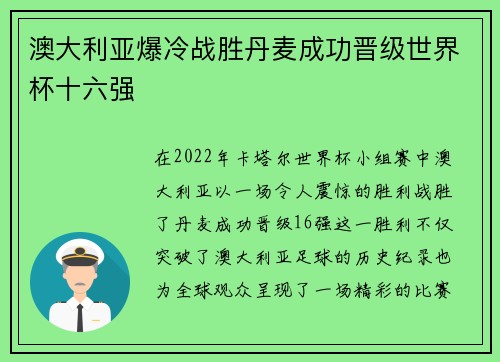 澳大利亚爆冷战胜丹麦成功晋级世界杯十六强 澳大利亚爆冷战胜丹麦成功晋级世界杯十六强